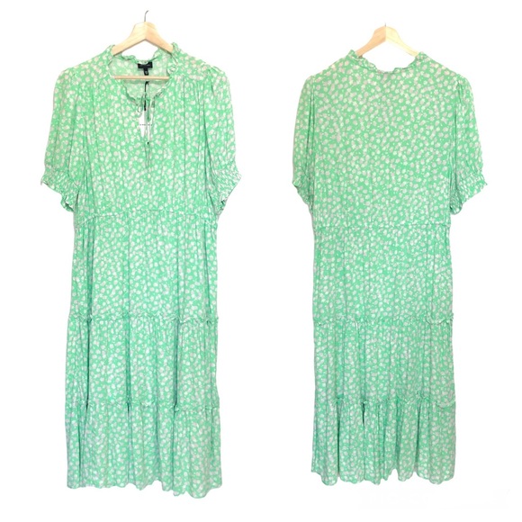 Who What Wear Women's Green Ditsy Floral Short Sleeve Tiered Smock Dress XXL NWT - Picture 3 of 12
